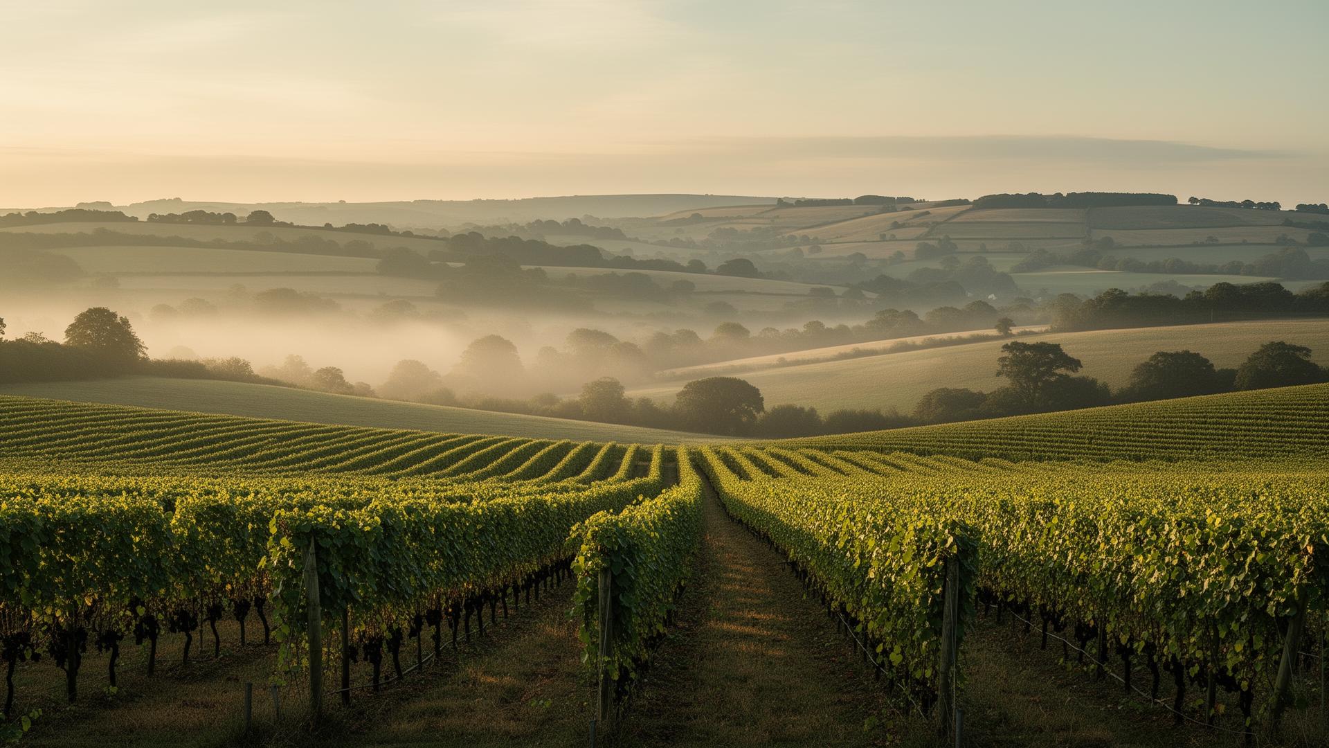 Sussex vineyards at golden hour